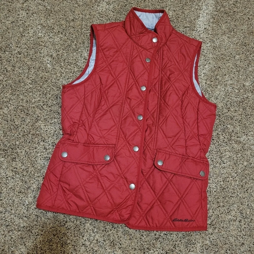 Eddie Bauer Womens Red Puffer Down Vest Size Small